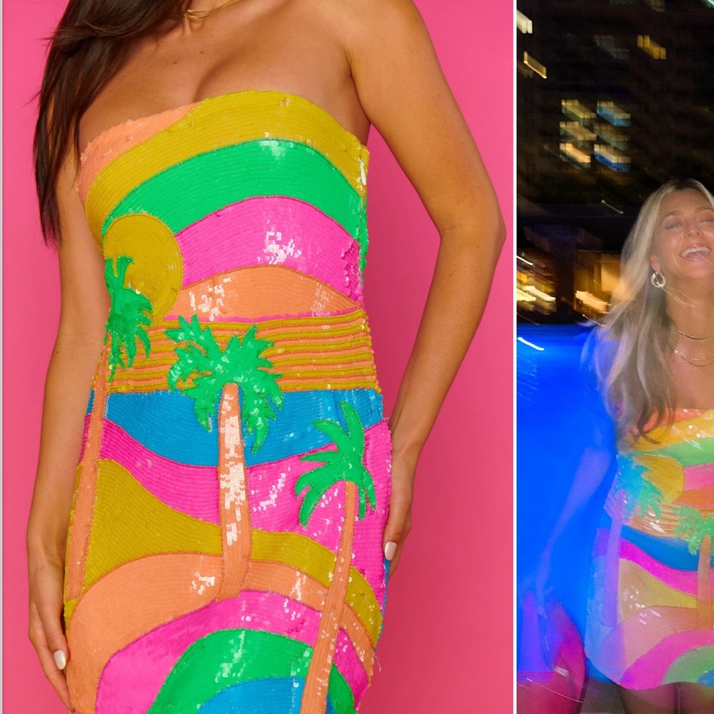 Colorful Strapless Sequin Dress